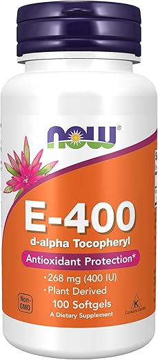 NOW Foods - NOW Supplements Vitamina E-400 IU, D-Alpha Tocopheryl, Proteção Antioxidante, Softgels, 100 Unidades (Pacote de 1)