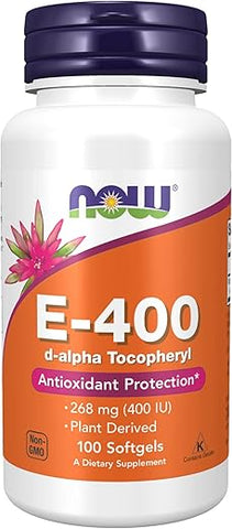 NOW Foods - NOW Supplements Vitamina E-400 IU, D-Alpha Tocopheryl, Proteção Antioxidante, Softgels, 100 Unidades (Pacote de 1)