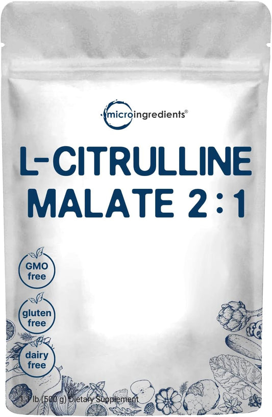 Micro Ingredients - Suplemento de Citrulina Malato 2:1 em Pó, 500g, Sem Preenchedores, Vegano – Suporte para Desempenho Muscular, Resistência e Força – Sabor Neutro