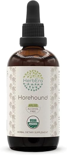 HerbEra - Horehound B120 Tintura Orgânica USDA | Extrato Livre de Álcool, Gotas de Ervas de Alta Potência | Horehound Orgânico Certificado (Marrubium vulgare) Erva Seca (120 ml)