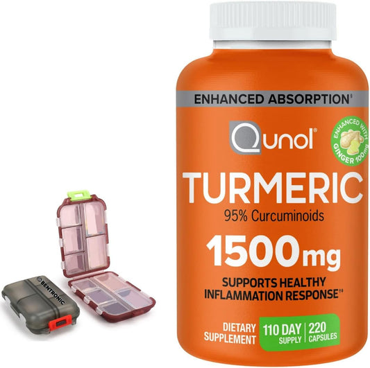 BENTRONIC - Suplemento de Cúrcuma 1500mg, 95%% Curcuminoides, 220 Cápsulas (110 Dias) Estojo de Pílulas | Cúrcuma 1500mg, 95%% Curcuminoides, 220 Cápsulas (110 Dias)
