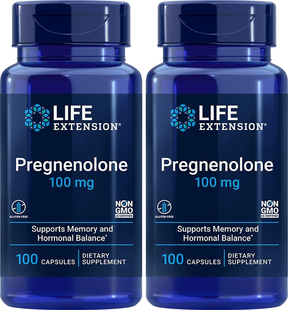 Pregnenolone 100 Mg – 100 Cápsulas, Pack com 2 Frascos - Life Extension