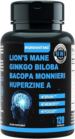 QIN SHAN TANG - Cápsulas de Suplemento de Cogumelo do Leão 10 em 1, Nootrópicos para o Cérebro e Memória