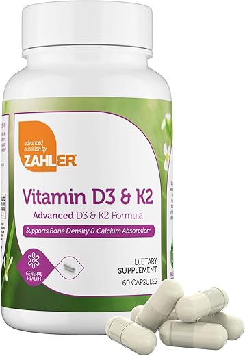 Vitamina D3 5000 IU K2 – Fórmula Avançada de Vitamina D3 K2 – Densidade Óssea - Zahler