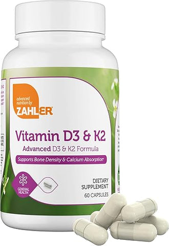 Vitamina D3 5000 IU K2 – Fórmula Avançada de Vitamina D3 K2 – Densidade Óssea - Zahler