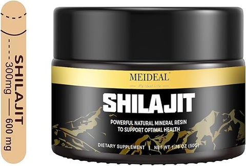 Meideal - Shilajit Puro Himalaia Orgânico Resina de Shilajit, Grau Ouro Resina de Shilajit com 85 Minerais Traços – 100% Natural e Poderoso