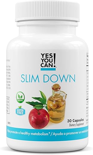 Suplemento para Emagrecer com Manga Africana, L-Carnitina, Vinagre de Maçã, Extrato de Chá Verde e Cafeína de Semente de Guaraná, 30 cápsulas – Marca: Slim Down - Yes You Can!