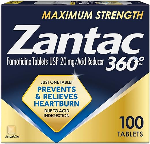 360 Comprimidos Máxima Potência, 100 Unidades, Prevenção e Alívio de Azia, 20 mg - Zantac