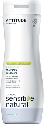 Body Wash para Pele Sensível com Aveia, Verificado pelo EWG, Testado Dermatologicamente, Vegano, Extra Suave, Sem Perfume, 473 ml - ATTITUDE