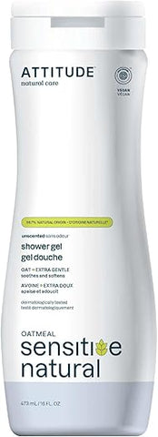 Body Wash para Pele Sensível com Aveia, Verificado pelo EWG, Testado Dermatologicamente, Vegano, Extra Suave, Sem Perfume, 473 ml - ATTITUDE