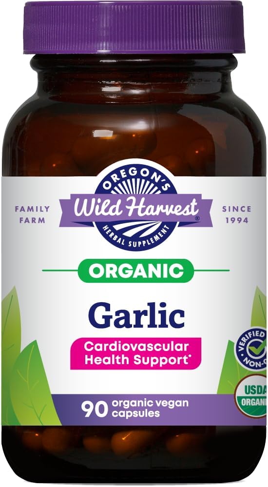 Oregon's Wild Harvest - Oregon’s Wild Harvest – Cápsulas de Alho Orgânico Certificado, Não-OGM, 1575 mg, 90 Unidades
