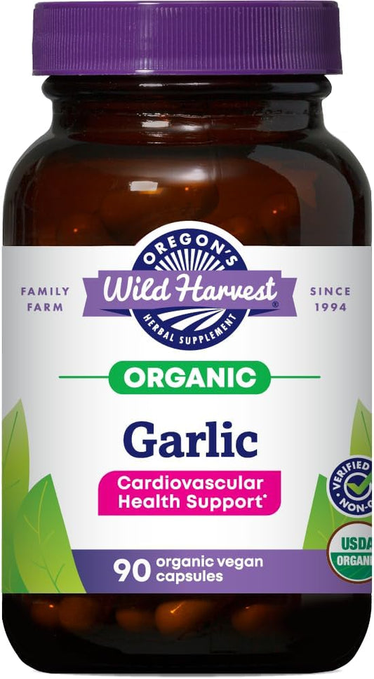 Oregon's Wild Harvest - Oregon’s Wild Harvest – Cápsulas de Alho Orgânico Certificado, Não-OGM, 1575 mg, 90 Unidades