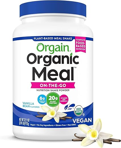 Pó de Proteína Vegana Substituto de Refeição Orgânico, Baunilha – 20g Proteína à Base de Plantas, 6g Fibra Prebiótica, Frutas, Vegetais - Orgain