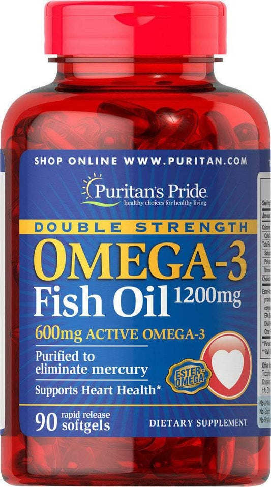 Puritan's Pride - Puritan’s Pride Ômega-3 de Dupla Potência 1200 mg/600 mg Ômega-3, Apoia a Saúde do Coração e das Articulações, 90 Cápsulas