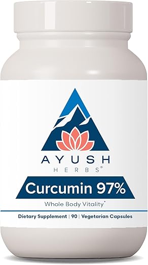 Curcumin 97%% – Suplemento Herbal de Cúrcuma para Suporte Integral ao Corpo, 90 Cápsulas - Ayush Herbs