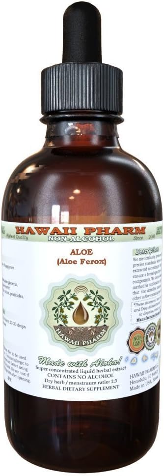 Extrato Líquido de Aloe Vera Sem Álcool, Glicerito de Folha Seca de Aloe (Aloe Ferox) Hawaii Pharm Suplemento Herbal Natural 60 ml (2 oz)