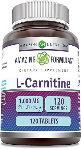 Amazing Nutrition - Amazing Formulas L-Carnitine | 1000 mg por Porção | 120 Comprimidos | Livre de Transgênicos | Sem Glúten | Fabricado nos EUA
