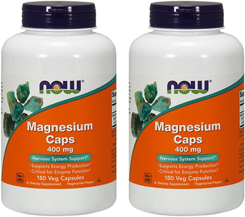 NOW Foods - NOW Magnesium 400mg, 180 Cápsulas (Pacote com 2) – Suplemento de Magnésio de Alta Potência