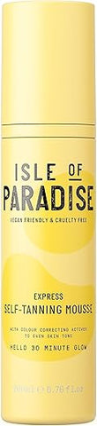 Isle of Paradise Mousse Autobronzeador Expresso – Bronzeamento Rápido em 30 Min – Ativos Corretivos de Cor para Tom de Pele Uniforme – Vegano e Livre de Crueldade – Espuma Autobronzeadora