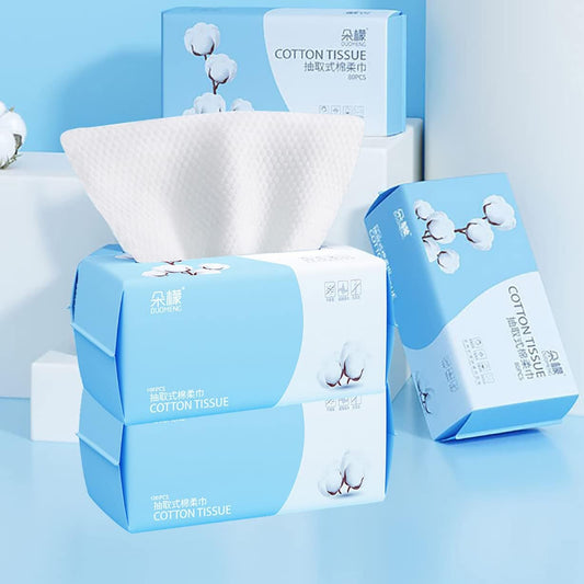 Rouceyxin - 4 Pacote de Lenços Faciais de Algodão Secos 100 Unidades, Toalha Descartável de Algodão para Limpeza Profunda, Multiuso para Cuidados com a Pele, Lenços Removedores de Maquiagem, Lenços Faciais e Limpeza Facial (400g)
