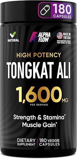 Alpha Flow - Tongat-Ali 1600MG – Suplemento de Longjack Tongat Ali para Homens – Extrato de Eurycoma Longifolia em Pó 100:1, Raiz de Maca, Óleo de Groselha Negra – 180 Cápsulas