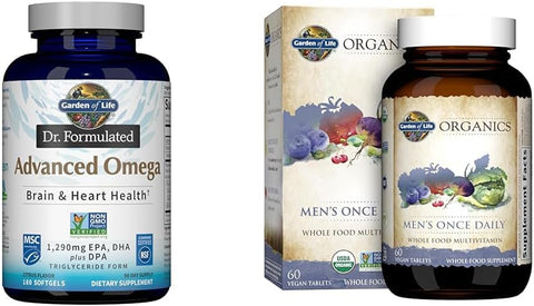 Ômega-3 Óleo de Peixe 1.290mg Multivitamínico Orgânico para Homens, 60 Comprimidos - Garden of Life