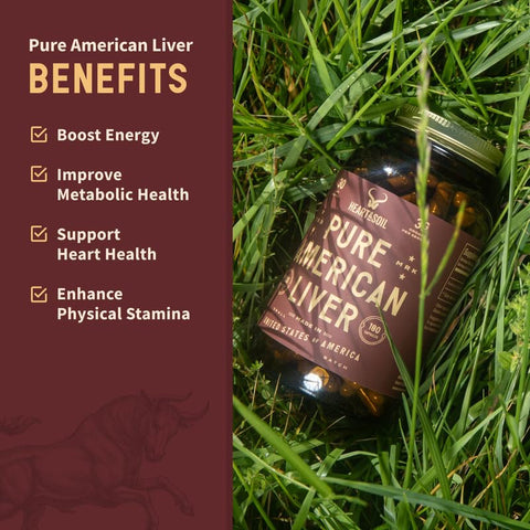 HEART & SOIL - Cápsulas de Fígado Bovino Americano Puro – Suplemento de Fígado Bovino Alimentado com Capim – Rico em Vitaminas, Minerais, Peptídeos e Enzimas – Fígado Bovino Alimentado com Capim Liofilizado – 180 Cápsulas de Fígado