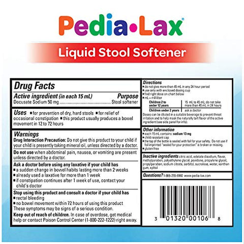 Amolecedor de Fezes Líquido para Crianças, 2-11 Anos, Sabor de Frutas Vermelhas, 120 ml (Embalagem com 3 Unidades) - Pedia-Lax