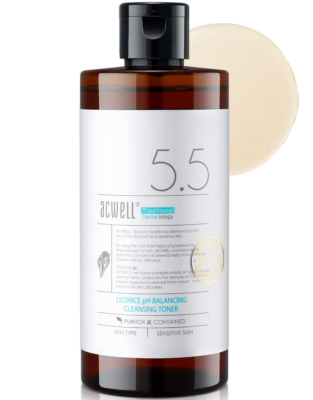 Tônico Coreano de Equilíbrio de pH de Alcaçuz 300ml – Astringente Facial Hidratante PH5.5 Livre de Álcool – Clareador de Pele - ACWELL