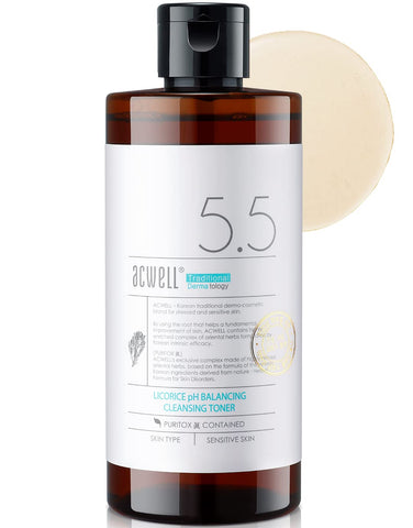 Tônico Coreano de Equilíbrio de pH de Alcaçuz 300ml – Astringente Facial Hidratante PH5.5 Livre de Álcool – Clareador de Pele - ACWELL