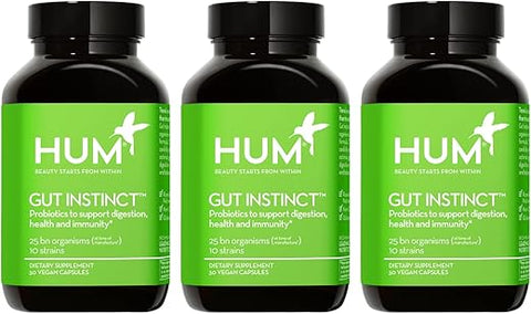 Gut Instinct – Probióticos Diários para Saúde Digestiva de Mulheres e Homens – Cepas de Lactobacillus Bifidobacterium para Inchaço, Suporte Imunológico e Diversidade Saudável do Intestino (90 cápsulas) - HUM