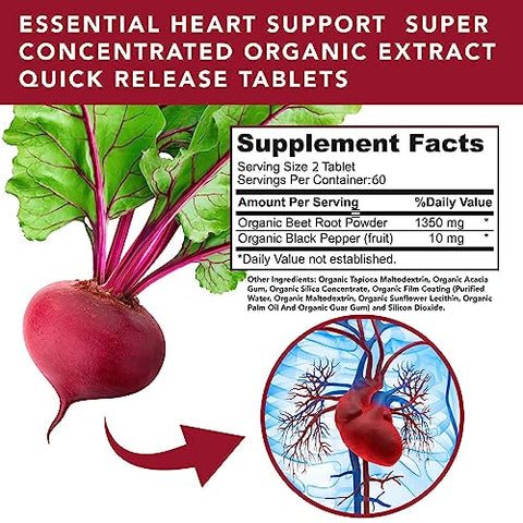 PLANT.O NUTRITION - USDA Plant.O – Comprimidos de Beterraba Orgânica Premium [1350mg Pó de Beterraba] com Pimenta Preta para Melhor Absorção – Suplemento de Óxido Nítrico