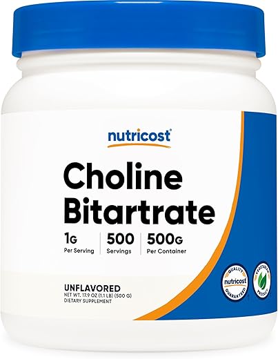 Pó de Bitartarato de Colina Pura 500g – Aumente sua Saúde Cerebral - Nutricost