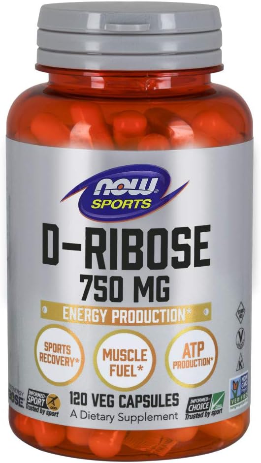 NOW Foods - NOW Sports Nutrition, D-Ribose 750 mg: Energia Certificada Não-OGM, 120 Cápsulas Vegetais