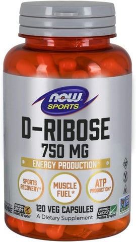 NOW Foods - NOW Sports Nutrition, D-Ribose 750 mg: Energia Certificada Não-OGM, 120 Cápsulas Vegetais