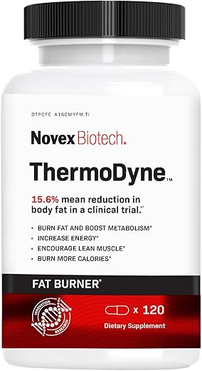 ThermoDyne – Queimador de Gordura Termogênico – Supressor de Apetite – Acelerador de Metabolismo – Queime Calorias – Estimulante de Energia – Melhore o Foco – Pílulas Queimadoras de Gordura – Promova a Definição Muscular - Novex Biotech