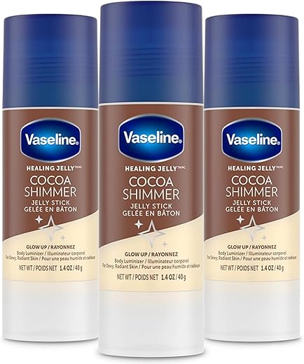 Unilever Vaseline Stick Jelly Shimmer Corporal Iluminador GLOW UP Cocoa para uma Pele Radiante e Hidratada – 3 Unidades de 40g