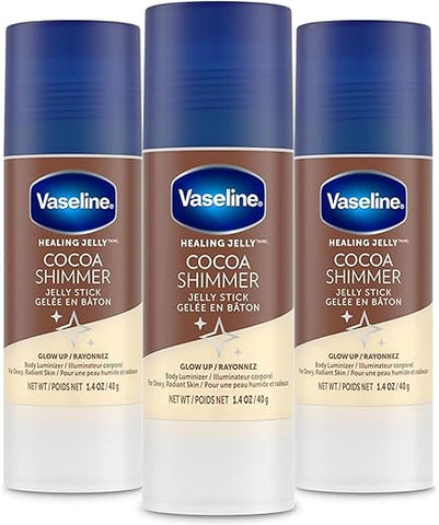 Unilever Vaseline Stick Jelly Shimmer Corporal Iluminador GLOW UP Cocoa para uma Pele Radiante e Hidratada – 3 Unidades de 40g