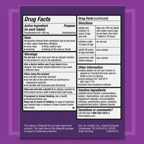 Allergy – 90 Comprimidos | Alívio dos Sintomas de Alergia | Marca Allegra - Allegra