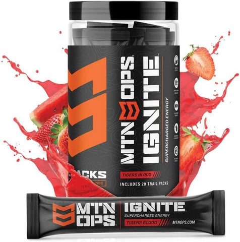 Ignite Trail Packs – Energético em Pó Supercharged, Sabor Sangue de Tigre, 30g - MTN OPS