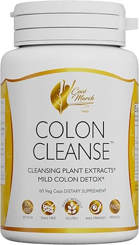 Cocó March N.M.D - Coco March Colon Cleanse – Suplemento Alimentar para Limpeza do Cólon, Extratos Vegetais de Limpeza, Limpeza Suave do Cólon – Sem Glúten, Sem Lactose, Sem Soja, Amigável ao Keto e Paleo, 60 Cápsulas Vegetais – 15g