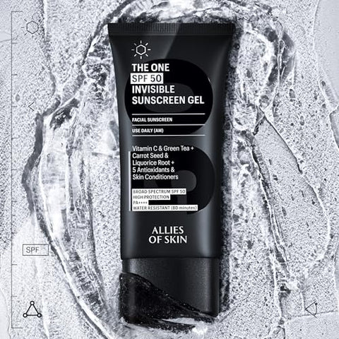 Protetor Solar Gel FPS 50 com Vitamina C, Chá Verde, Semente de Cenoura e Óleo de Semente de Framboesa Vermelha - Allies of Skin
