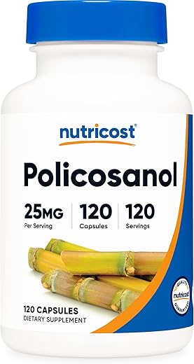 Policosanol 25mg – 120 Cápsulas | Sem Glúten, Não-OGM, Amigável aos Vegetarianos - Nutricost