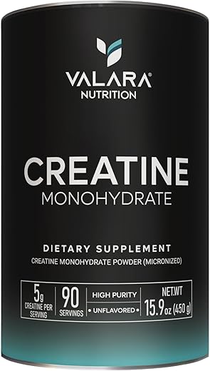 VALARA BOOST RECOVERY - Valara Creatine Monohydrate Micronized Powder 450g – 90 Porções, 5000mg Por Porção (5g) Sem Sabor, Vegano e Amigo da Dieta Keto