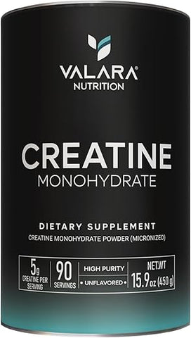 VALARA BOOST RECOVERY - Valara Creatine Monohydrate Micronized Powder 450g – 90 Porções, 5000mg Por Porção (5g) Sem Sabor, Vegano e Amigo da Dieta Keto