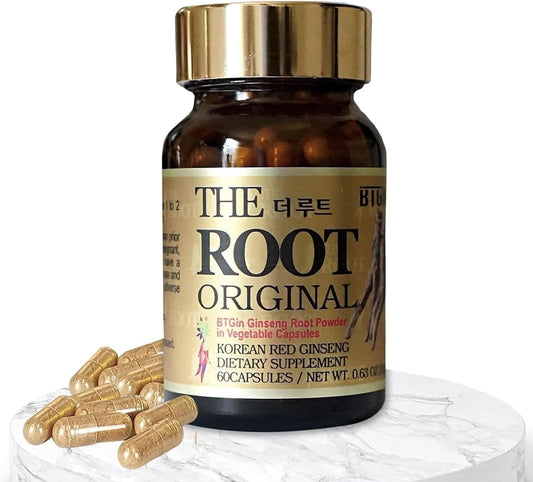 BTGIN - Cápsulas de Ginseng Vermelho Coreano, Suplemento Natural de Energia – Raiz Original Enriquecida com Ginsenosídeos Rg3 Puro – Suplemento Premium de Ginseng