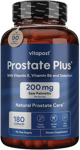 VitaPost - Prostate Plus – Cuidado Natural da Próstata e Saúde Urinária para Homens com Saw Palmetto, Vitamina B6, Vitamina E, Selênio e Zinco. 180 Cápsulas