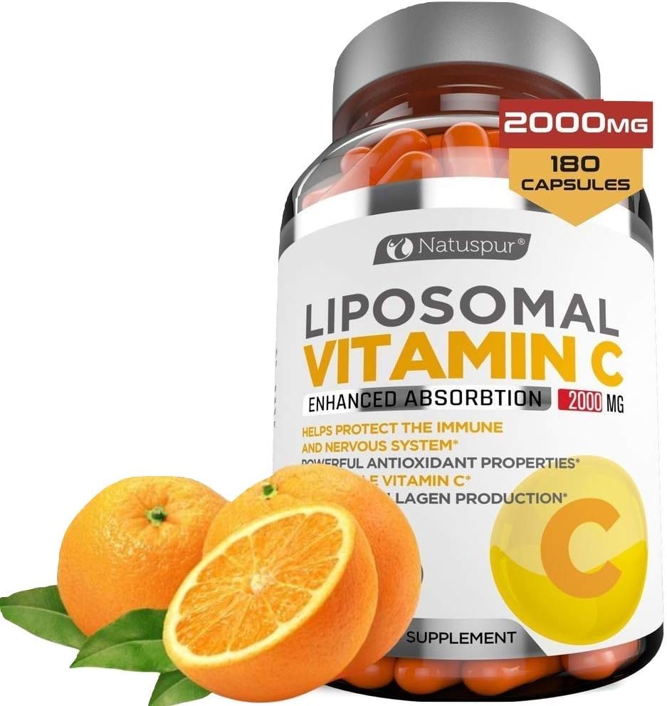 Natuspur - Vitamina C Lipossomal Premium 2000mg – 180 Cápsulas – Ácido Ascórbico de Alta Absorção Ultra Potente, Suporte ao Sistema Imunológico