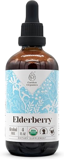 Garden Organics - Extrato Orgânico de Sabugueiro USDA Sem Álcool | Suplemento Alimentar, Tintura de Alta Potência | Certificado Natural de Sabugueiro Orgânico (Sambucus Nigra) Bagas Secas (120 ml)