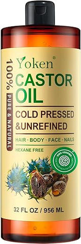 Óleo de Rícino Puro Yoken 946 ml EWG Verificado 100% Natural Prensado a Frio para Cabelo, Rosto, Corpo, Sobrancelha